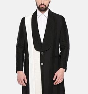 Black And Ivory Trench Coat For Men