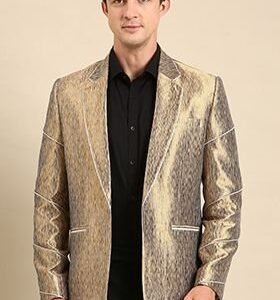 Gold Jacquard Silk Blazer For Men