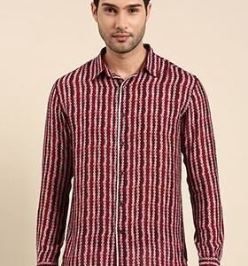 Maroon Printed Muslin Shirt For Men