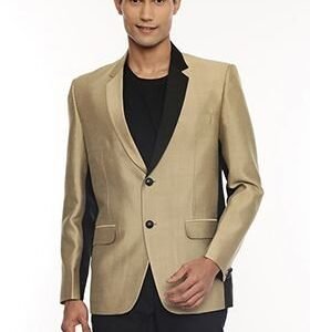Gold And Black Two Button Silk Blazer For Men