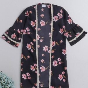 Blue Printed Polyester Shrug For Girls