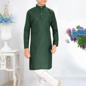 Green Cotton Blend Kurta Set For Boys