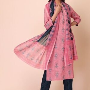 Pink Rayon Kurta With Pants And Dupatta (Set of 3)