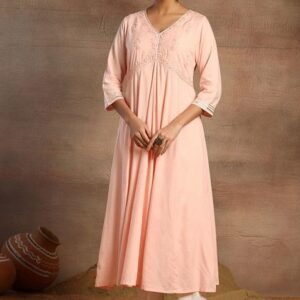 Blush Pink Thread And Gota Embroidered Rayon Kurta