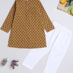 Red Printed Cotton Kurta Set For Boys