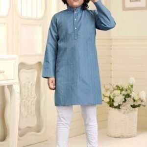 Charcoal Embroidered Cotton Kurta With Pyjama For Boys