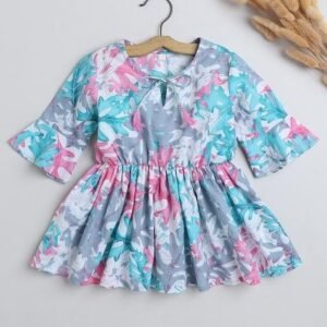Blue Printed Cotton Tops For Girls
