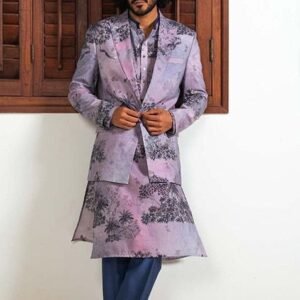 Blue Digital Print Blazer For Men