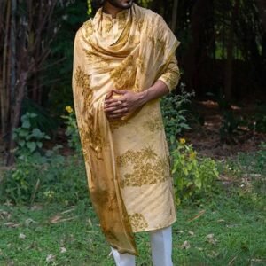 Yellow Sunhaira Vann Digital Print Kurta And Stole For Men
