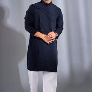 Navy Blue Bandhgala Kurta Set For Men