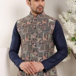 Multicolor Embellished Viscose Dupion Silk Nehru Jacket