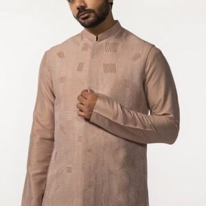 Onion Pink Embroidered Bundi Jacket For Men
