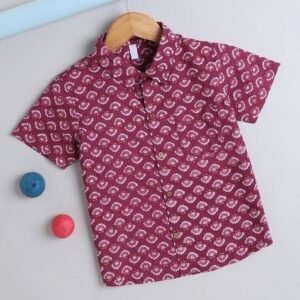 Wine Printed Cotton Shirt For Boys