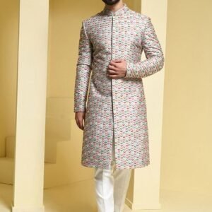 Silver Thread Embroidered Sherwani Set For Men