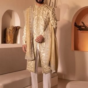 Off White Hand Embroidered Shehjada Sherwani Set For Men