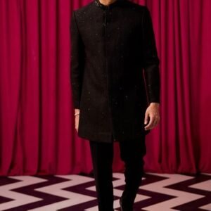 Black Embellished Formal Sherwani Set For Men