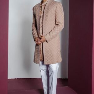 Rose Brown Embroidered Sherwani Set For Men