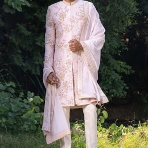Dull Pink Adda Work Sherwani Set For Men