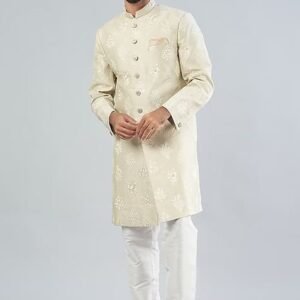Sage Green Embroidered Achkan Set For Men