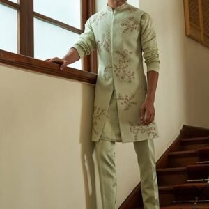 Mint Green Embellished Sherwani Set For Men