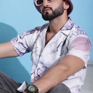 Purple Printed Cotton Shirt For Men