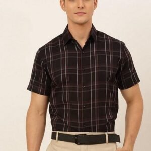 Black Checkered Cotton Shirt For Men