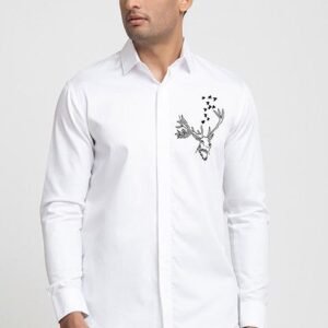 White Embroidered Bianco Reindeer Shirt For Men