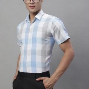 Blue Checkered Cotton Shirt For Men