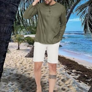 Green Solid Cotton Kurta For Men