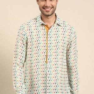 Light Blue Printed Muslin Shirt For Men