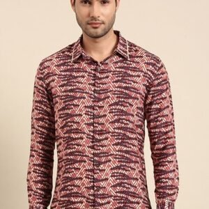 Blue And Red Printed Muslin Shirt For Men