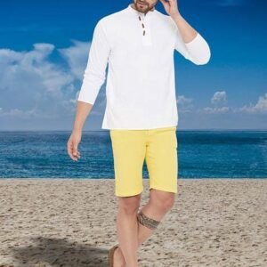 White Solid Cotton Kurta For Men