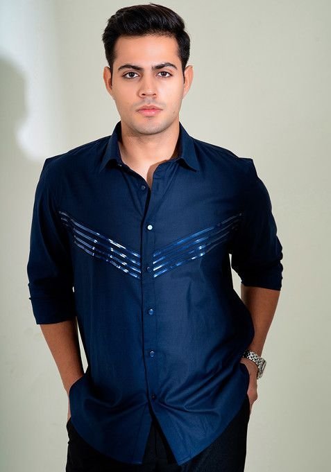 Royal Blue Tape Shirt For Men
