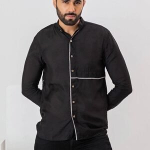 Black Handwoven Muslin Aster Shirt For Men