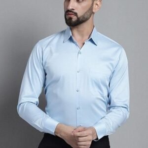 Sky Blue Cotton Blend Shirt For Men