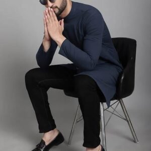 Blue Striped Cotton Kurta For Men