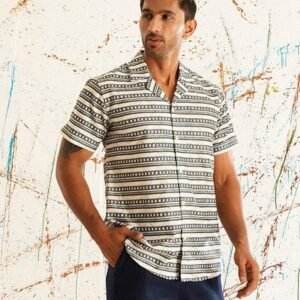 Grey Printed Cotton Shirt For Men