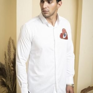 White Embroidered Redert Shirt For Men
