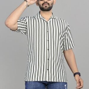 White And Olive Embroidered Pure Knit Circular Shirt For Men