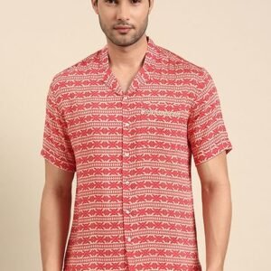 Red Printed Half Sleeve Shirt For Men