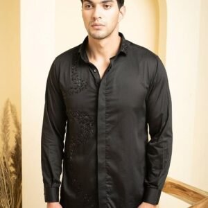Black Embroidered Awel Shirt For Men