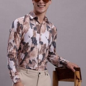 Brown Printed Cotton Shirt For Men
