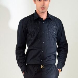 Black Cutdana Shirt For Men