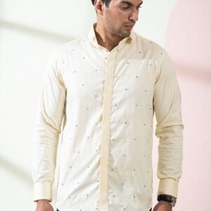 Beige Embroidered Oat Shirt For Men