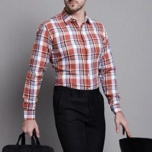 Brown Checkered Cotton Shirt For Men