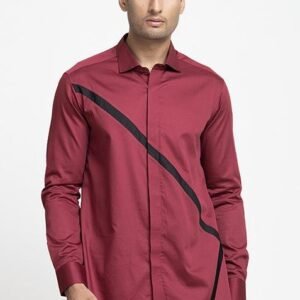 Red Stripe Printed Giza Cotton Shirt For Men