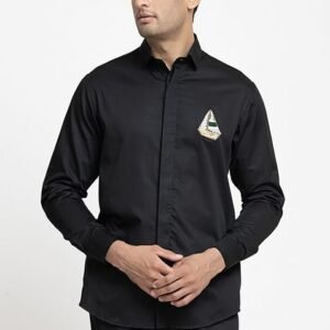 Black Boat Embroidered Shirt For Men