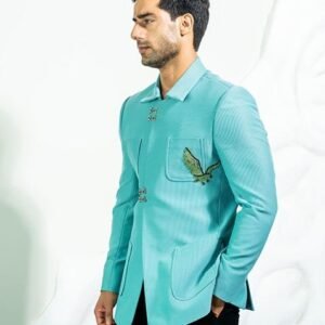 Blush Pink Embroidered Corduroy  Suit For Men