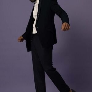 Blue And White Solid Blazer Set For Men