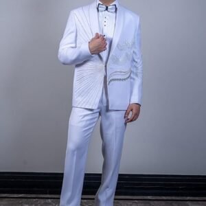 Ivory Embroidered Italian Cationic Tuxedo For Men